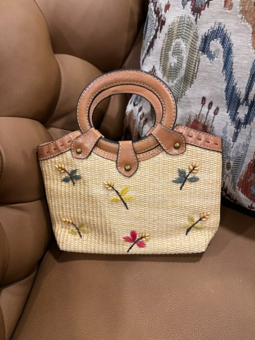 Fossil Woven Straw & Leather small handbag